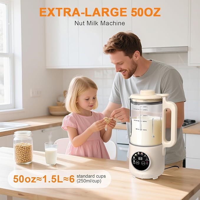 50oz Nut Milk Maker 10-in-1 Automatic Nut Milk Machine with 20 Blades Almond Milk Maker for Plant Based Milks Homemade Oat Soy Milk Machine with Delay Start Keep Warm Auto Clean