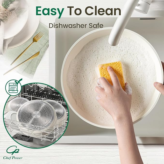 Chef Power Ceramic Cookware Set Non Toxic with Detachable Handles Healthy Nonstick Pans and Pots Set 19 Pcs Induction Dishwasher Oven Safe Kitchen Set PFAS PFOA &amp PTFE Free Cream White