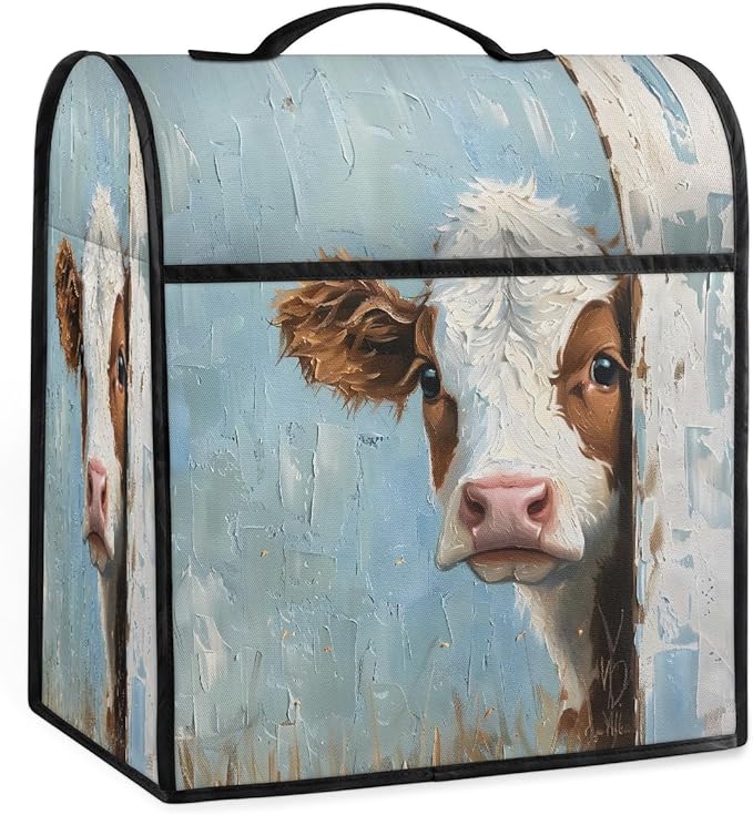 Kitchen Aid Mixer Cover Oil Painting Funny Cows Stand Mixer Cover Compatible with 6-8 Quarts Stand Mixers Dust Covers with Zipper Pocket Foldable Washable Kitchen Aid Organizer Bag