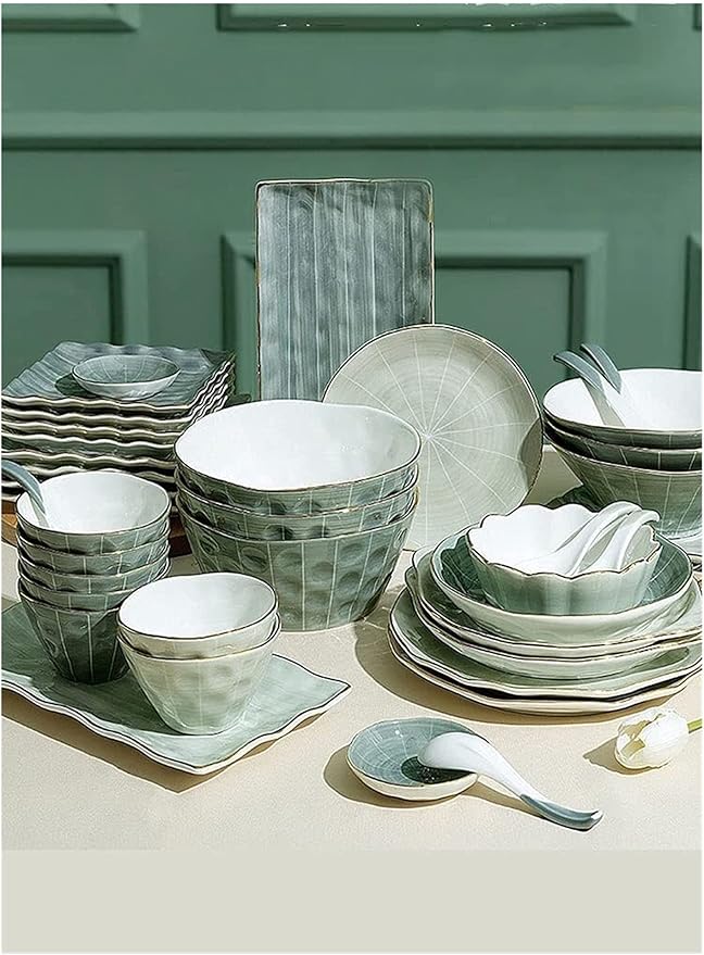 Dinner Set for Luxury Restaurant and Home 9-44 Piece Glaze Dinnerware Set Nordic Luxury Tableware Set Bowl and Plate Service for 2-10 People Non-Slip BottomOne Color-20pieces