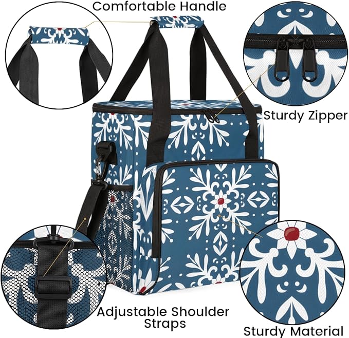 Fantastic Snowflakes Christmas Coffee Maker Carrying Bag Travel Storage Bag Compatible with K-Mini or K-Mini Plus Single Serve Coffee Brewer Carrying Case with Multiple Pockets &amp Shoulder Strap