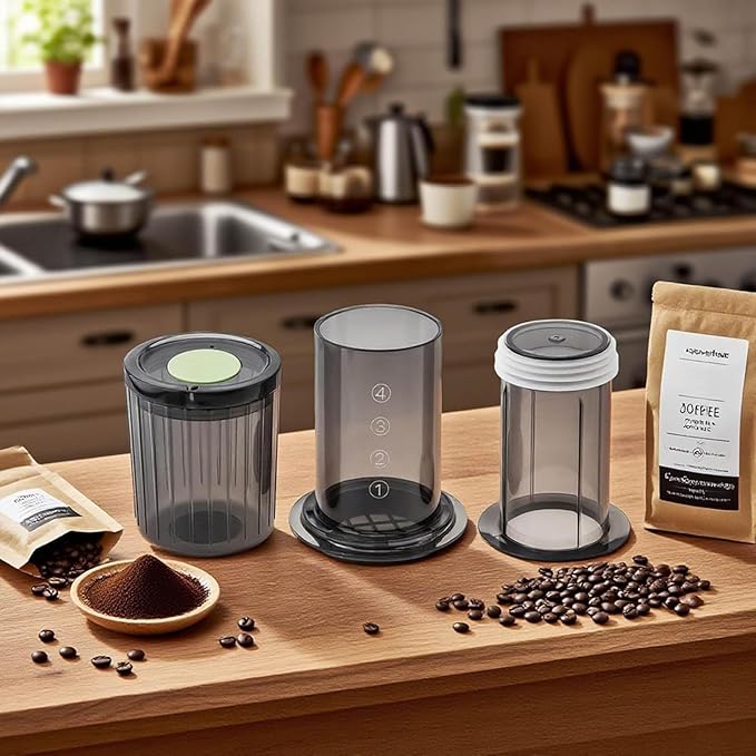 Portable Coffee Maker for Camping &amp Travel Coffee Press - All-in-One French Press Pour-Over &amp Espresso Style Manual Brewer Small Coffee Maker for Full Bodied Coffee Without Grit Less Bitte