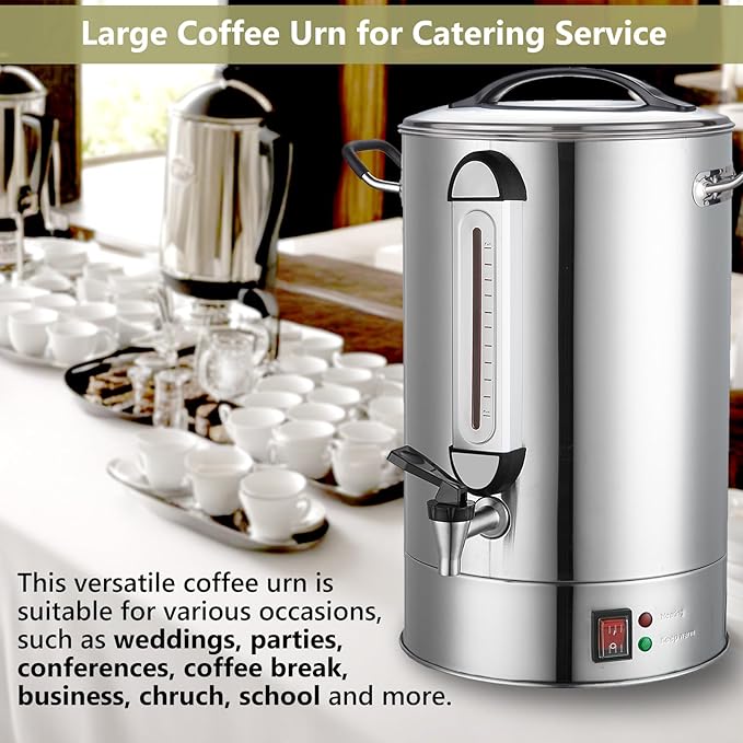 Commercial Coffee Urn 24L 160Cup Stainless Steel Quick Brew Hot Dispenser for Catering Commercial Grade Large Capacity Coffee Maker For Meeting Rooms Church School Stainless Steel