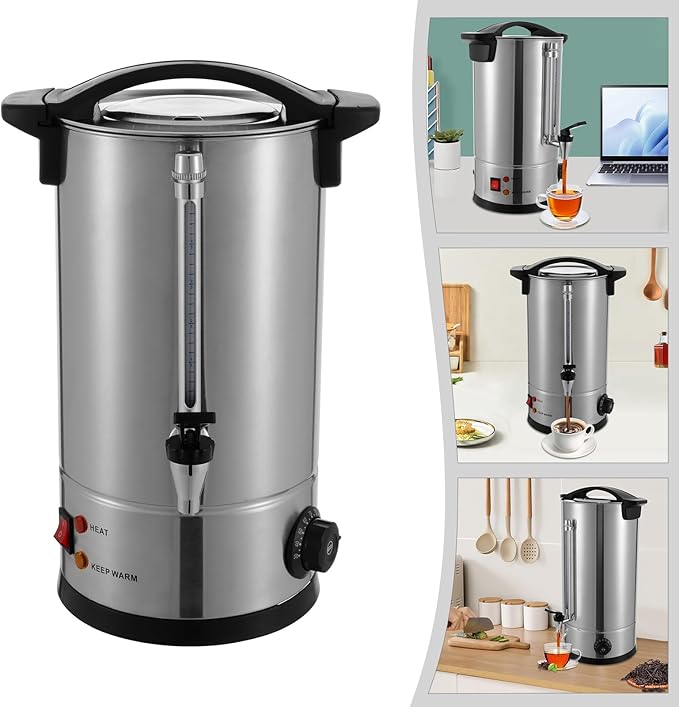 Commercial Coffee Urn 25L/6.6Gal 304 Stainless Steel Large Coffee Dispenser 1500W Electric Coffee Maker With Temperature Control Faucet Water Level Gauge For Office Party Catering US Plug 110V