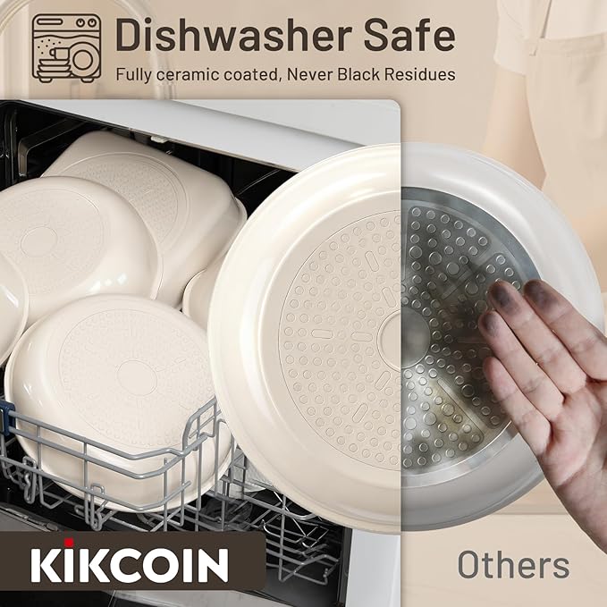 KIKCOIN Ceramic Cookware Set Non Stick Pots and Pans Set with Detachable Handle - 25 Pack Stackable Cooking Set for RV Kitchen - Induction Ready - Dishwasher and Oven Safe