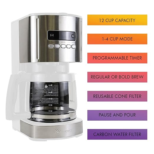 Kenmore Coffee Maker 12 cup Drip Coffee Machine Programmable Aroma Control Glass Carafe &amp Kenmore 2-Slice Toaster White Stainless Steel Extra Wide Slots Bagel and Defrost Functions