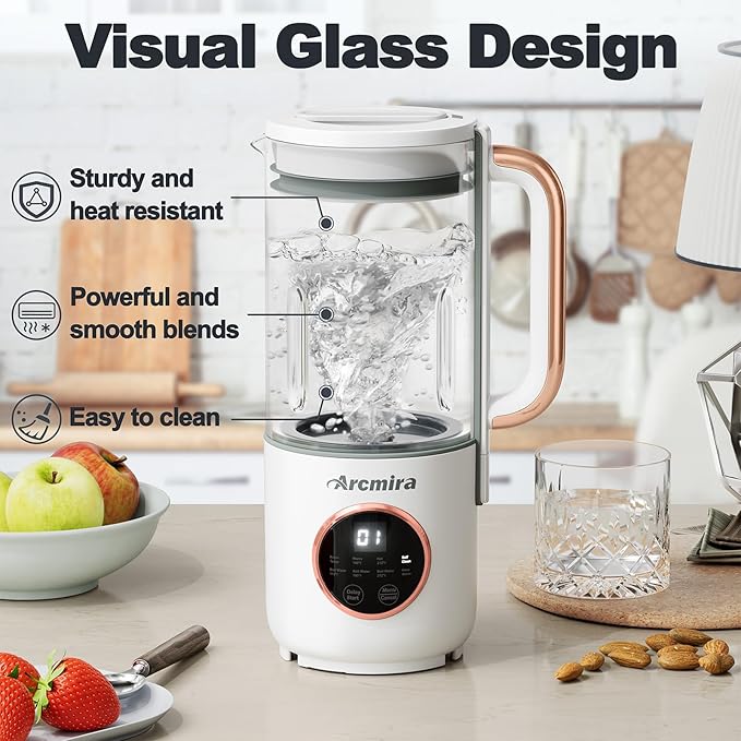 8 in 1 Automatic Nut Milk Maker 10 Blade 35 oz Homemade Oat Soy Plant-Based and Dairy Free Beverages Almond Milk Maker with Delay Start/Keep Warm/Boil Water Soy Milk Maker with Nut Milk Bag