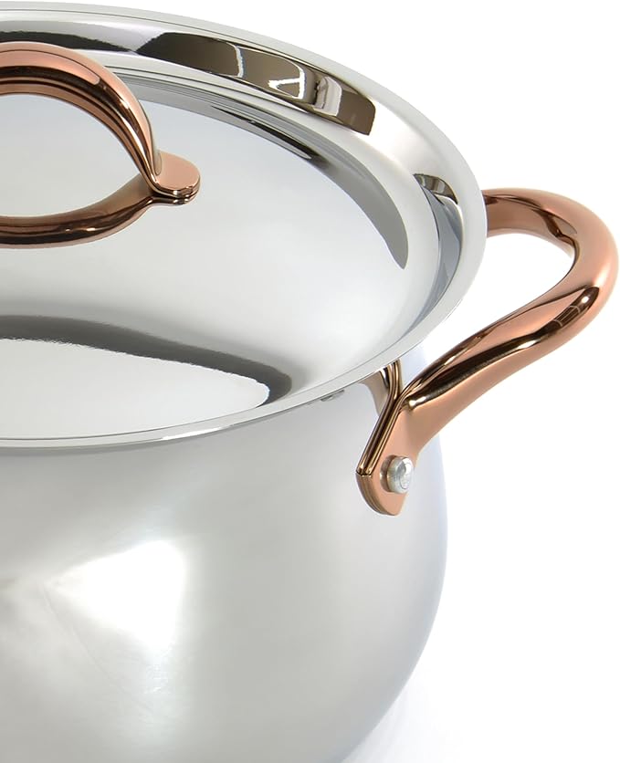 BergHOFF Ouro Gold 18/10 Stainless Steel 17Pc Cookware Set With Lids 11Pc Induction Pots and Pans and 6Pc Bamboo Cooking Utensils Set PFOA-free Rose Gold Handles
