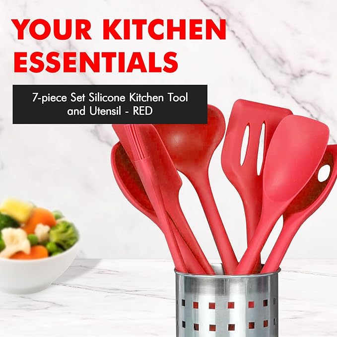 Chef Craft 42077 7 Piece Silicone Kitchen Tool and Utensil Set Red
