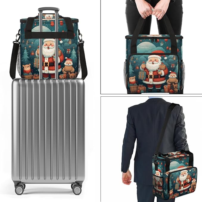 Colorful Santa Claus Coffee Maker Carrying Bag Bright Santa Claus Travel Storage Bag Compatible with K-Mini or K-Mini Plus Single Serve Coffee Brewer Carrying Case with Pockets &amp Shoulder Strap