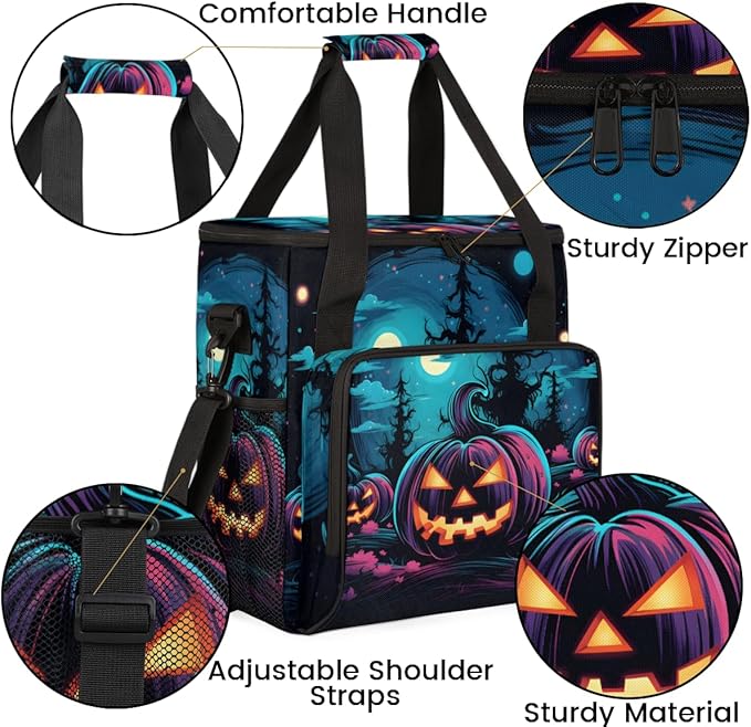 Halloween Pumpkin Coffee Maker Carrying Bag Portable Travel Storage Tote Bag Compatible with K-Mini or K-Mini Plus Single Serve Coffee Brewer Carrying Case with Multiple Pockets &amp Shoulder Strap