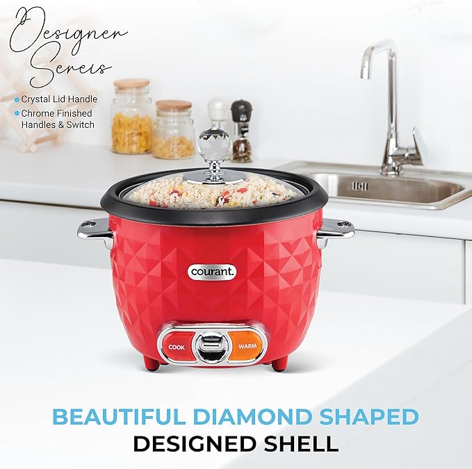 Courant Rice Cooker 10-Cup (Cooked) Steaming basket One-Touch Operation Automatic Keep Warm Function red