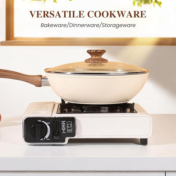 Nonstick Pots and Pans Set 17 Pcs Kitchen Cookware Set with Stay-Cool Handles - Induction Compatible White Nonstick Coating