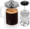 350/650/1000ml French Press Coffee Maker Double Wall Glass French Press Clear French Press Tea Maker Multifunctional Coffee Press Coffee Maker for Home Office (1000ML)