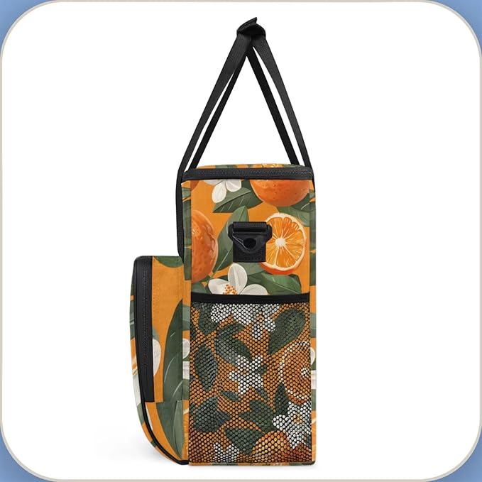 Flower Orange Print Coffee Maker Travel Bag for Keurig K-Mini/K-Mini Plus Insulated Waterproof Tote with Pockets for K-Cup Portable Single-Serve Brewer Case