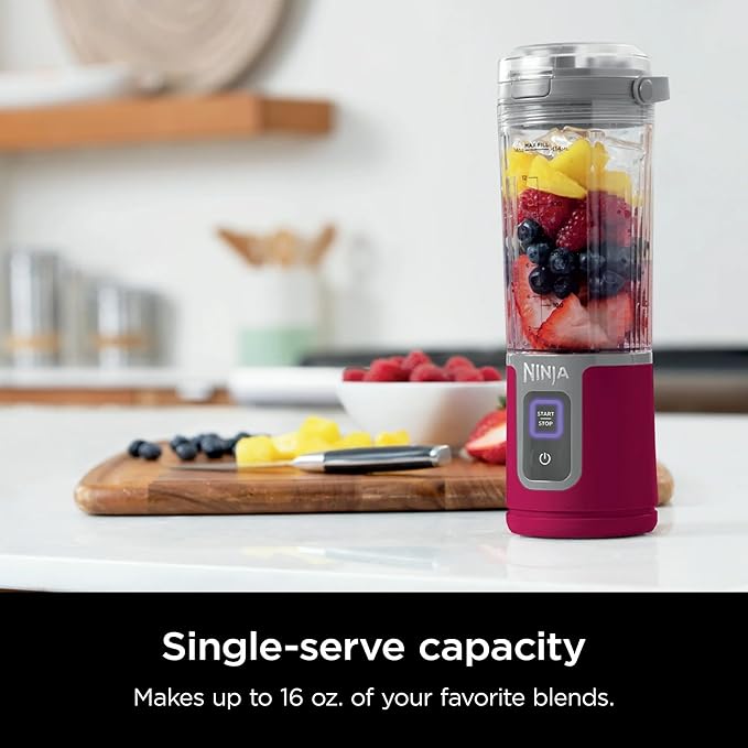 Ninja Blast 16 oz. Personal Portable Blender with Leak Proof Lid and Easy Sip Spout Perfect for Smoothies Cordless USB-C Rechargeable Dishwasher Safe Parts (Renewed) (Cranberry Red)