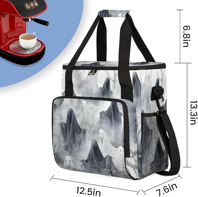 Halloween Ghosts Coffee Maker Carrying Bag Cartoon Ghosts Travel Storage Bag Compatible with K-Mini or K-Mini Plus Single Serve Coffee Brewer Carrying Case with Multiple Pockets &amp Shoulder Strap