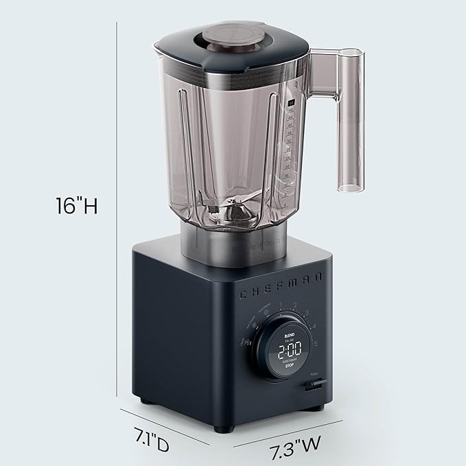 Chefman Obliterator 48 oz Countertop Blender for Smoothies 1380W Motor to Crush Ice Nuts and Frozen Fruit with Stainless Steel Blade Blender Pack Includes Two 20 oz. Travel Jars - Midnight