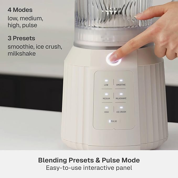 Countertop Blender with Pitcher and To-Go Cup 1100W High-Power Blender Stainless Steel Blade Multiple Speed Settings (Sand White)