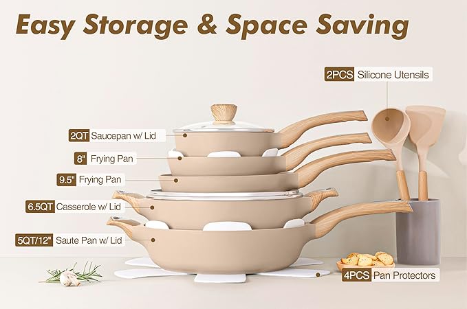 SENSARTE Ceramic Cookware Sets Pots and Pans Set Non stick 14-Piece Induction Cookware 14 Pcs Nonstick Kitchen Cooking Set w/Frying Pans Set Saucepans Set