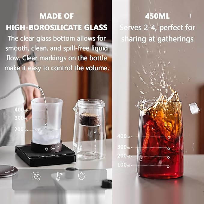 Drip Cold Brew Coffee Maker Machine Drip Iced Coffee Brew Maker 450ml Capacity 500-mesh High-density Filter Borosilicate Glass Lower Pot for Home and Office