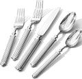 KINGSTONE Retro Rope-Pattern Silverware Set 40-Piece Flatware Set Cutlery Set Forged with Handcrafted Texture Handles 18/10 Stainless Steel Dishwasher Safe