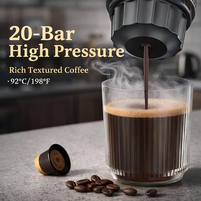 3 in 1 Espresso Coffee Maker – Single ServeGround Coffee Compatible – 19 Bar Pump Fast Heating Compact Design Espresso Portable Machine with Milk Frother for Home &amp Office Use (Black)