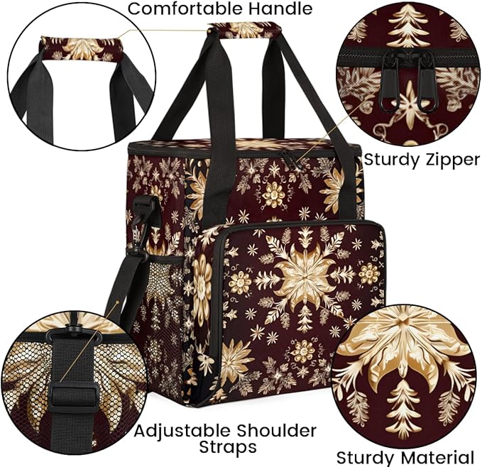 Xmas Snowflakes Coffee Maker Carrying Bag Graffiti Snowflakes Travel Storage Bag Compatible with K-Mini or K-Mini Plus Single Serve Coffee Brewer Carrying Case with Multiple Pockets &amp Shoulder S