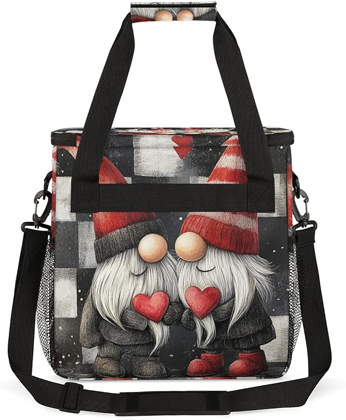 Valentine's Day Gnome Coffee Maker Carring Bag Large Insulated Storage Organizer Case Tote Bags with Shoulder Strap for Travel Work Picnic
