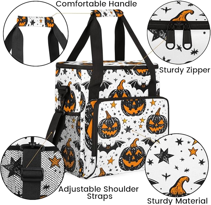 Magical Pumpkin Coffee Maker Carrying Bag Graffiti Pumpkin Travel Storage Bag Compatible with K-Mini or K-Mini Plus Single Serve Coffee Brewer Carrying Case with Multiple Pockets &amp Shoulder Stra