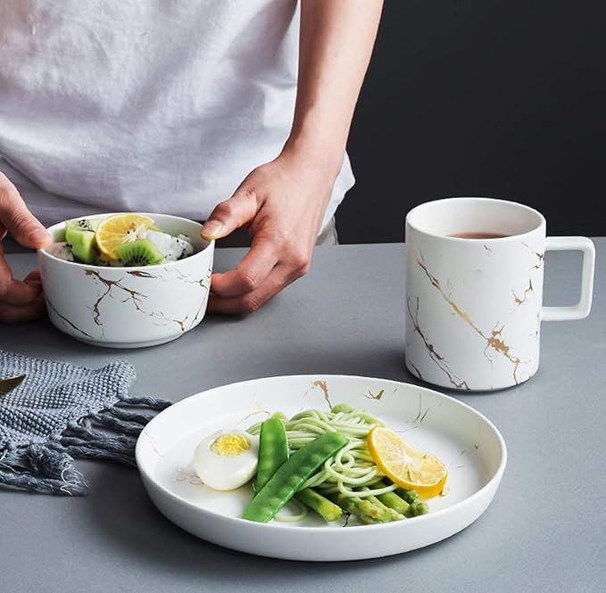 Dinnerware SetPorcelain Dinnerware Set Marble Dinner Set MicrowaveOven Safe Plates and Bowls Set for FamilyRestaurantParty