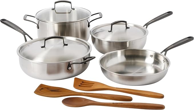 Babish 10-Piece Professional Tri-Ply Non-Toxic Pots and Pans Cookware Set – Durable Even Heat Distribution