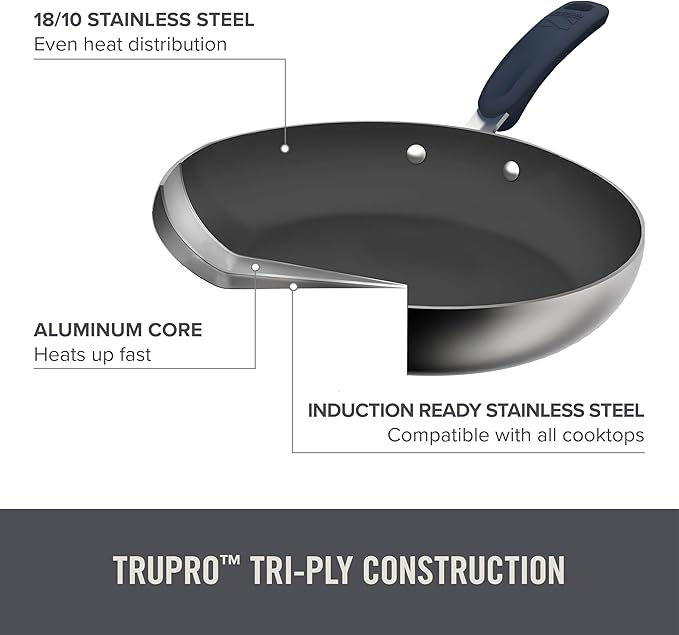 Zakarian x Dash TruPro® Nonstick Stainless Steel Stacking Sauce Pan Set - Compact Cookware Set for Everyday Cooking - Non-Stick Space-Saving and Oven-Safe - Blue 6-Piece Set