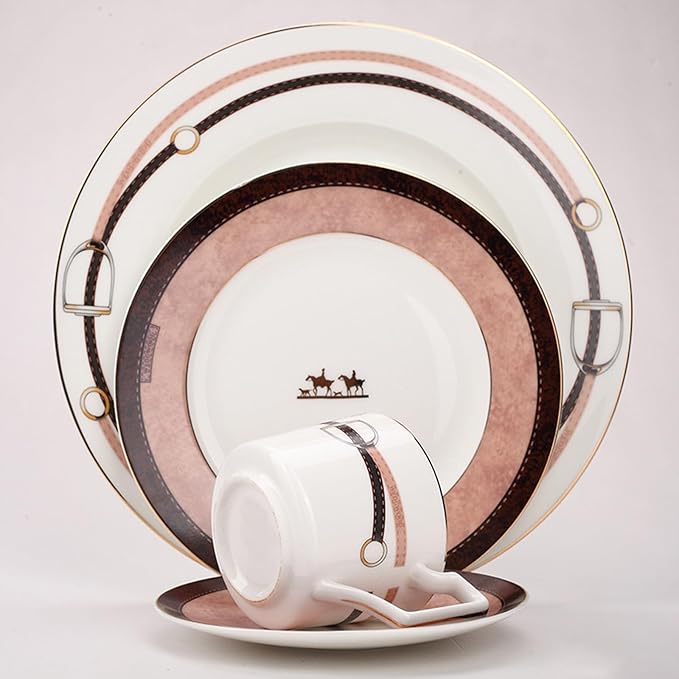 European Style Dinnerware Set Service for 6 Bone China Dinnerware Sets Unbreakable Porcelain Dinner Sets Coffee Cup and Saucer Tableware Set Steak Dinner Plates Dish Set belt