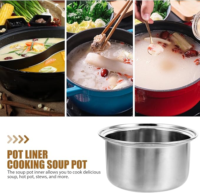 Small Hot Pot Liner Stainless Steel Rice Cooker Nonstick Stew Pot Rice Maker Pan Rice Cooking Pan Rice Inner Tank Fondue Pot Soup Pot Liner for Stove Top Individual Pasta Portable