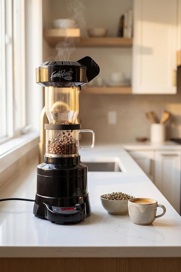 Fresh Roast Coffee Roaster Bundle SR540 Glass Extension Tube Coffee Bean Cooler (2 Lbs) Sample Packs of Green Beans (2-pack) Sample trays Chaff Brush