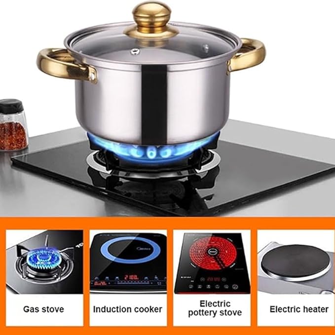 Pssopp Kitchen Cooking Set Safe Handling Fast Heating Multifunctional Stainless Steel Cookware Set for Home(4 Soup Pots 2 Pans 1 Spatula 2 Spoons)