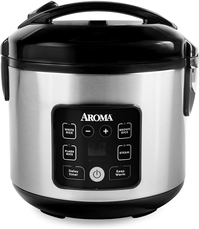 AROMA® CoreCoat™ Digital Rice Cooker &amp Steamer for Brown Rice with Nonstick Ceramic Coating (8 Cups Cooked 4 Cups Uncooked)