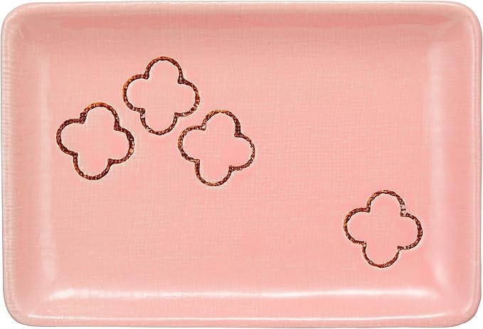 Setoyaki 144-1000 Crosflower Dinnerware Set Rectangular Plate Grilled Fish Plate Width Approx. 6.7 x 4.7 inches (17 x 12 cm) Set of 5 Pink Microwave Safe Kokkoen Made in Japan