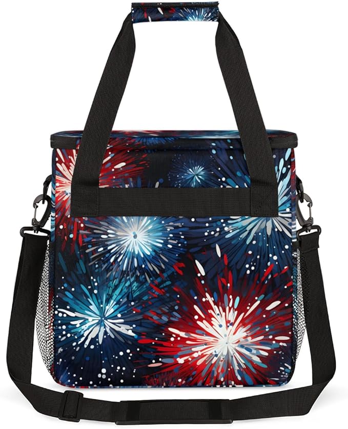 4th of JulyFireworks Coffee Maker Carrying Bag Portable Travel Storage Tote Bag Compatible with K-Mini or K-Mini Plus Single Serve Coffee Brewer Carrying Case with Multiple Pockets &amp Shoulder S