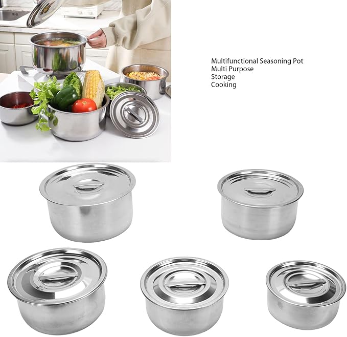 TOPINCN Stainless Steel Soup Pot Set 5PCS Multifunctional Cooking Pots Heavy Duty Induction Cooking Pot