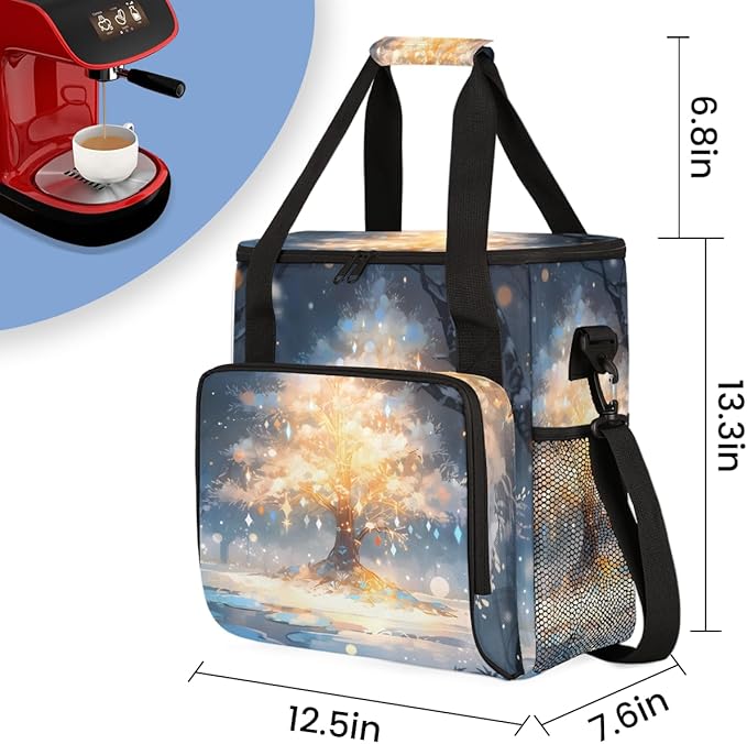 Christmas Tree Coffee Maker Carrying Bag Mystical Tree Travel Storage Bag Compatible with K-Mini or K-Mini Plus Single Serve Coffee Brewer Carrying Case with Multiple Pockets &amp Shoulder Strap