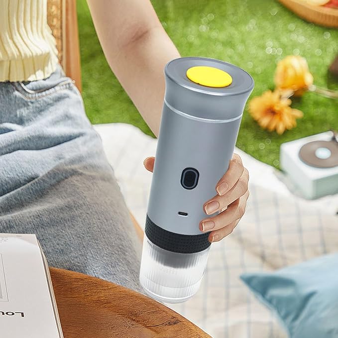 Electric Coffee Maker Machines15 Bar Pressure Portable Espresso MachineCold or Hot 120ML Mini Coffee MakerSmall Handheld Coffee Machine for HomeOfficeTravel (Grey)