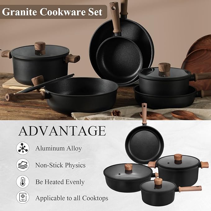 13 pcs Pots and Pans Set Nonstick Cookware Sets black Titanium nonstick coating Induction Cookware Non Stick Cooking Set Frying Pans &amp Saucepans PFOS PFOA Free (13 PCS)