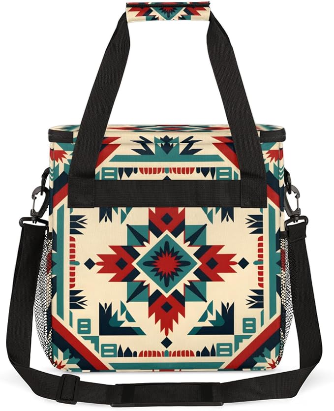 Geometry Flower Coffee Maker Carrying Bag Retro Aztec Travel Storage Bag Compatible with K-Mini or K-Mini Plus Single Serve Coffee Brewer Carrying Case with Multiple Pockets &amp Shoulder Strap