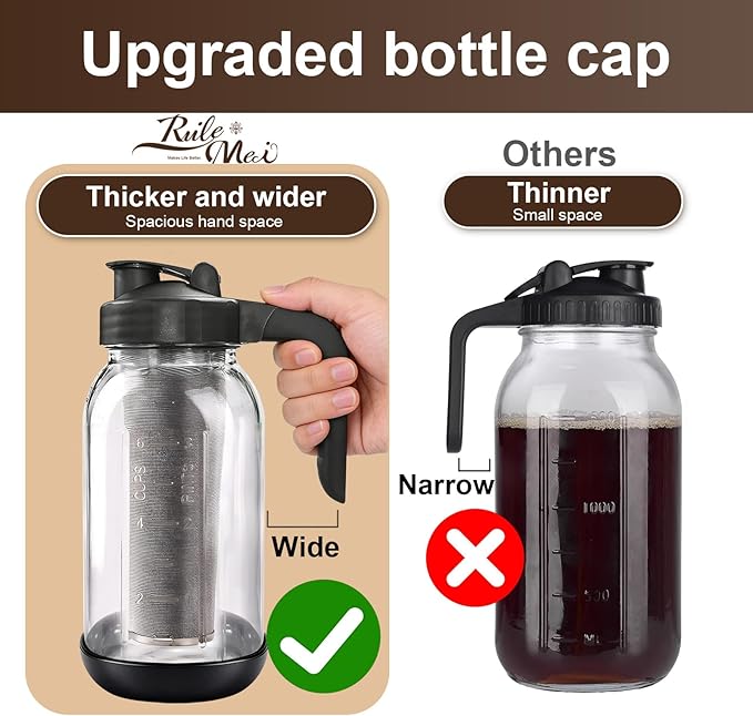 2 PCS Cold Brew Coffee Maker64 oz Mason Jar Pour Spout Lid Refillable Stainless Steel FilterNon-slip Silicone Sleeve for Glass Pitcher Homemade BeverageFor Home Baristas &amp Coffee Enthusiasts
