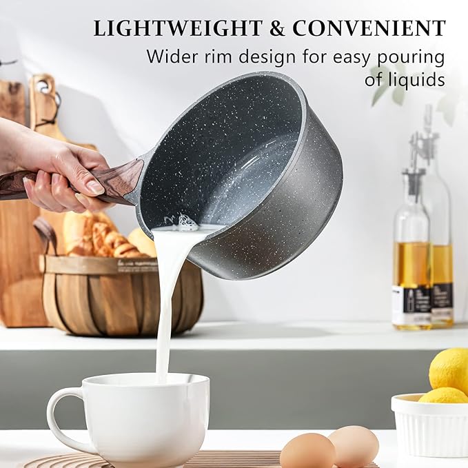 SENSARTE Nonstick Cookware Set Swiss Granite Coating Omelette Pan Set 9.5+11+12.5 Inch Saucepan with Lid Set 1.5QT + 2.5QT Induction Compatible PFOA Free