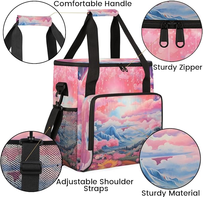 Rainbow Flowers Coffee Maker Carrying Bag Portable Travel Storage Tote Bag Compatible with K-Mini or K-Mini Plus Single Serve Coffee Brewer Carrying Case with Multiple Pockets &amp Shoulder Strap