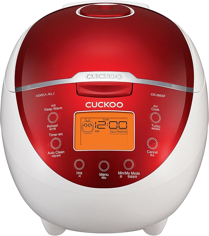 CUCKOO Micom Rice Cooker 6 Cup Uncooked / 12 Cup Cooked Fuzzy Logic Rice Maker with Delay Timer &amp Keep Warm Setting Versatile Food Steamer for Cooking Non-Stick Inner Pot Red (CR-0655F)