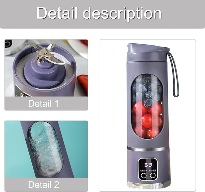 Portable Household USB Powered Juicing Machine Digital Display Electric Juicer Cup Powerful Motor Large Capacity Blender Mixer